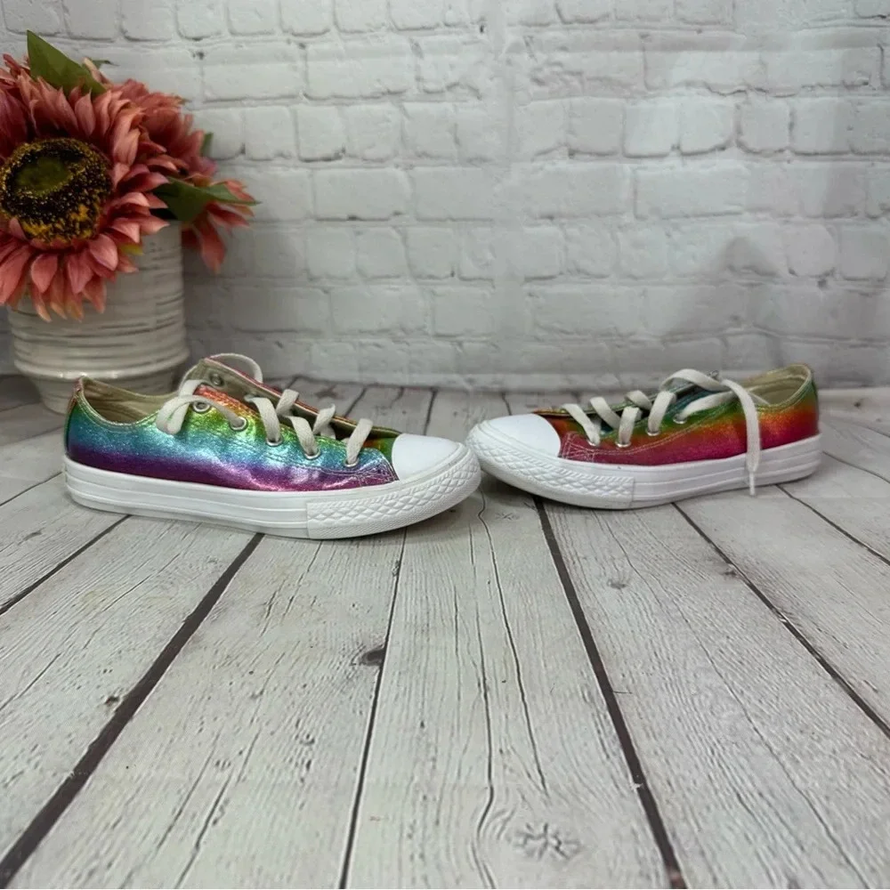 converse all star rainbow glitter low tops kids youth sz 2 ROYGBIV